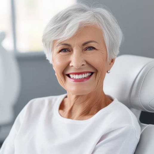 Smiling senior dental patient in treatment chair