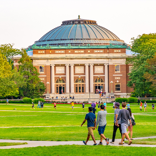 People walking outside of building at the University of Illinois