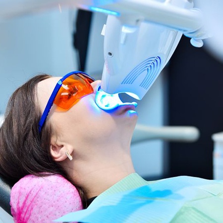 Woman undergoing in-office teeth whitening